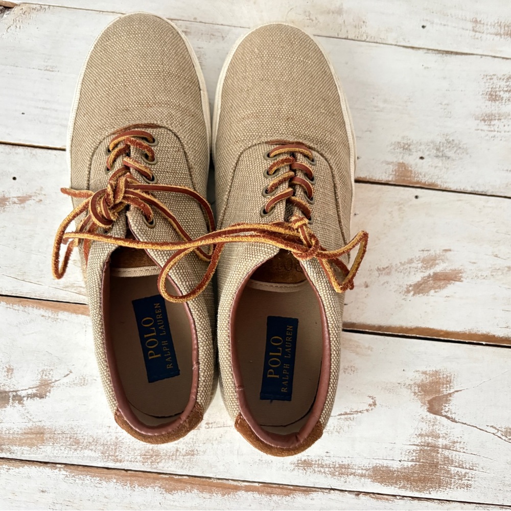 POLO Ralph Lauren Vaughn burlap suede sneakers preppy academia casual boat shoes - Picture 5 of 15
